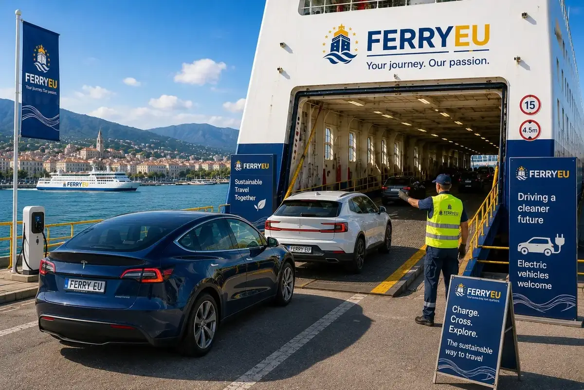 Elektrische voertuigen die worden ingescheept op een veerboot