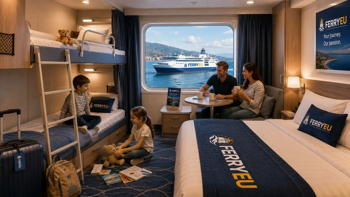 Gezinshut op een veerboot met bedden
