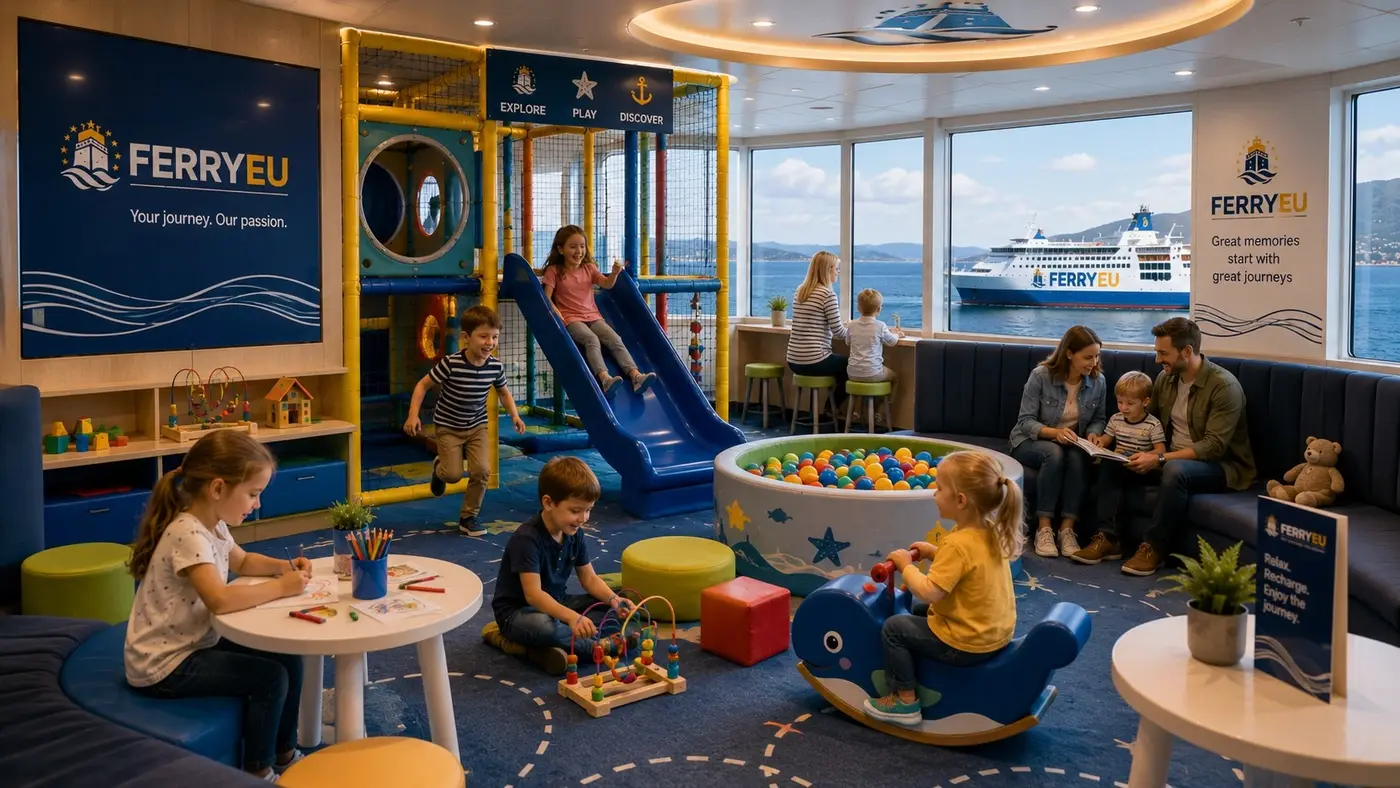 Speelzone voor kinderen op een veerboot