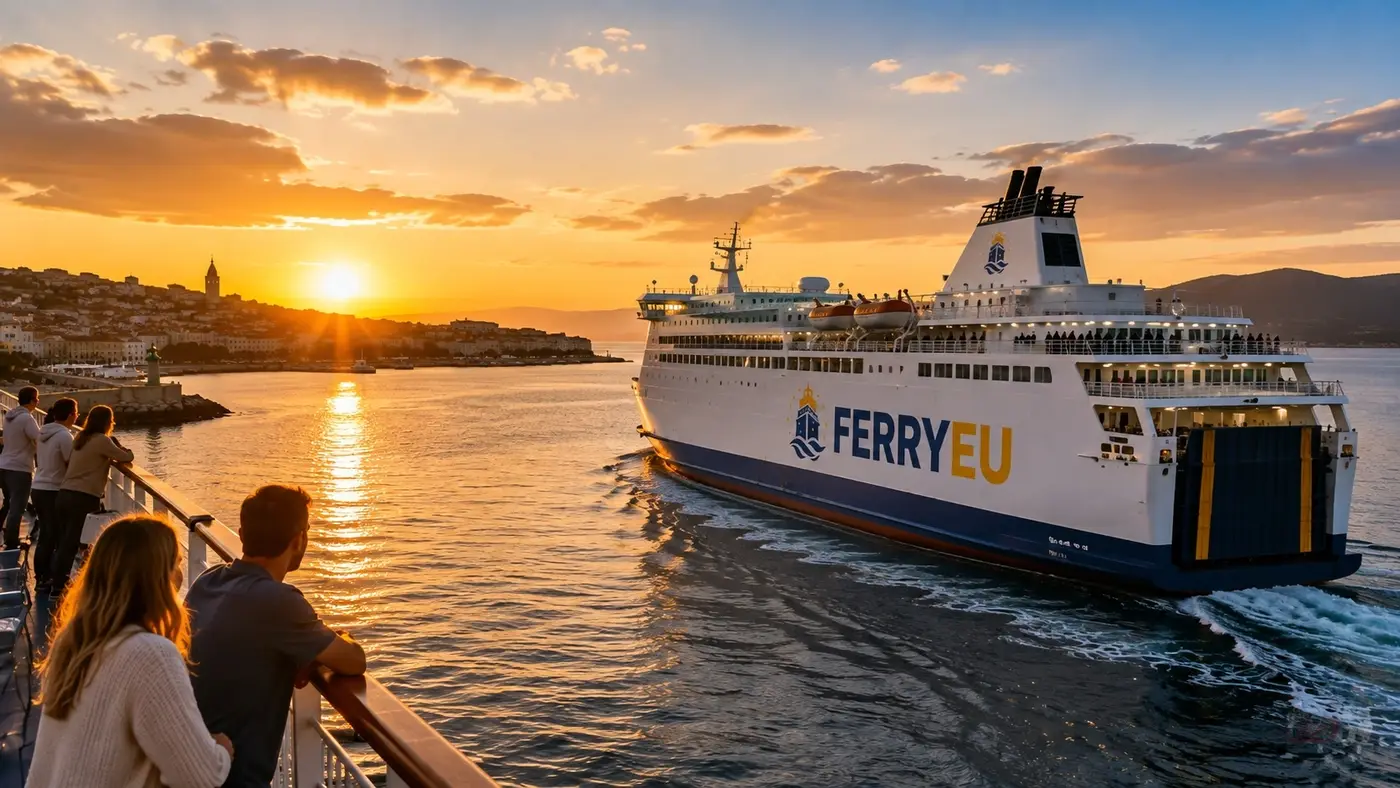 Schematische Cycladen veerboot vertrek voor Mykonos