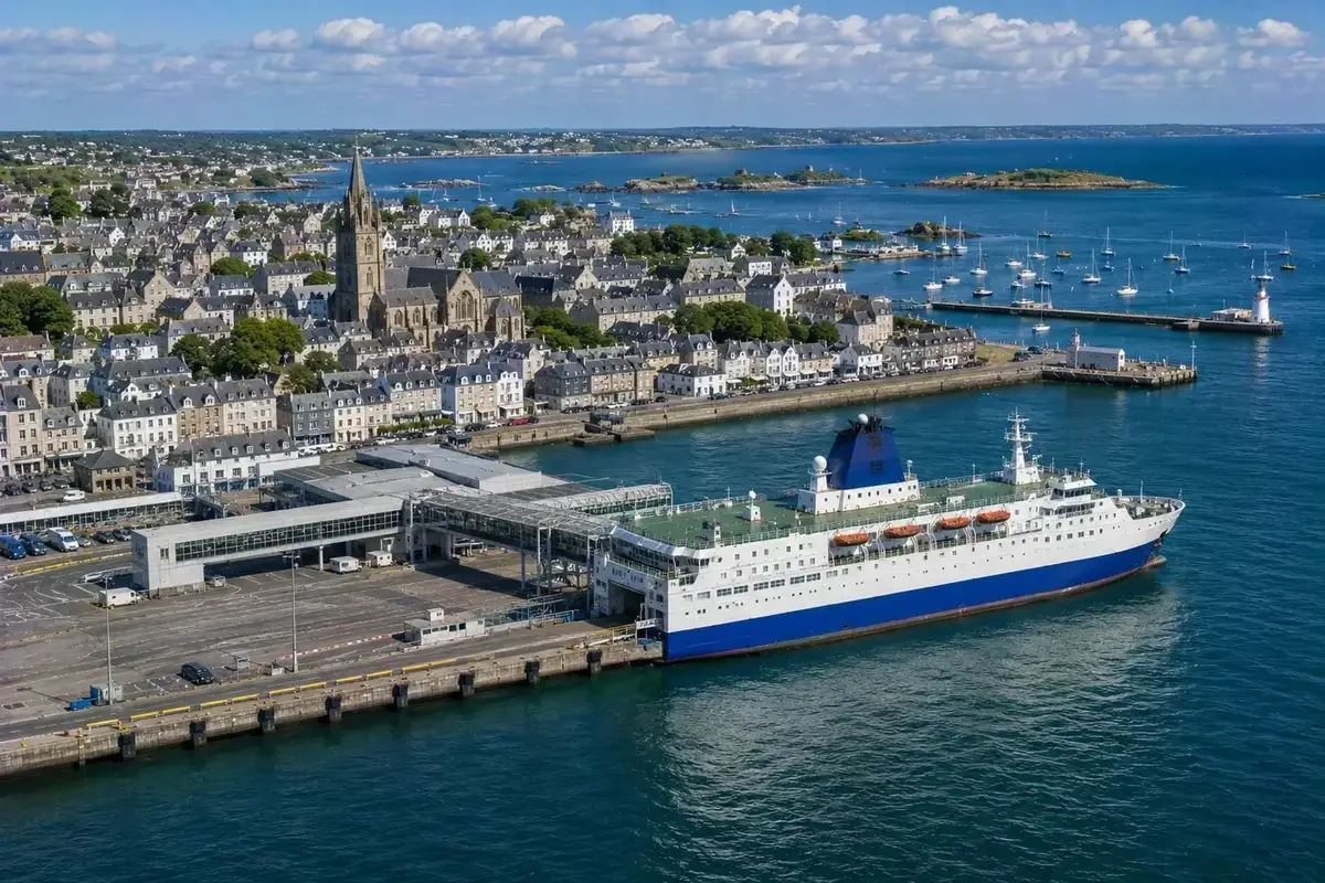 Passagiersveerboot bij Roscoff veerboothaven in Bretagne, Frankrijk